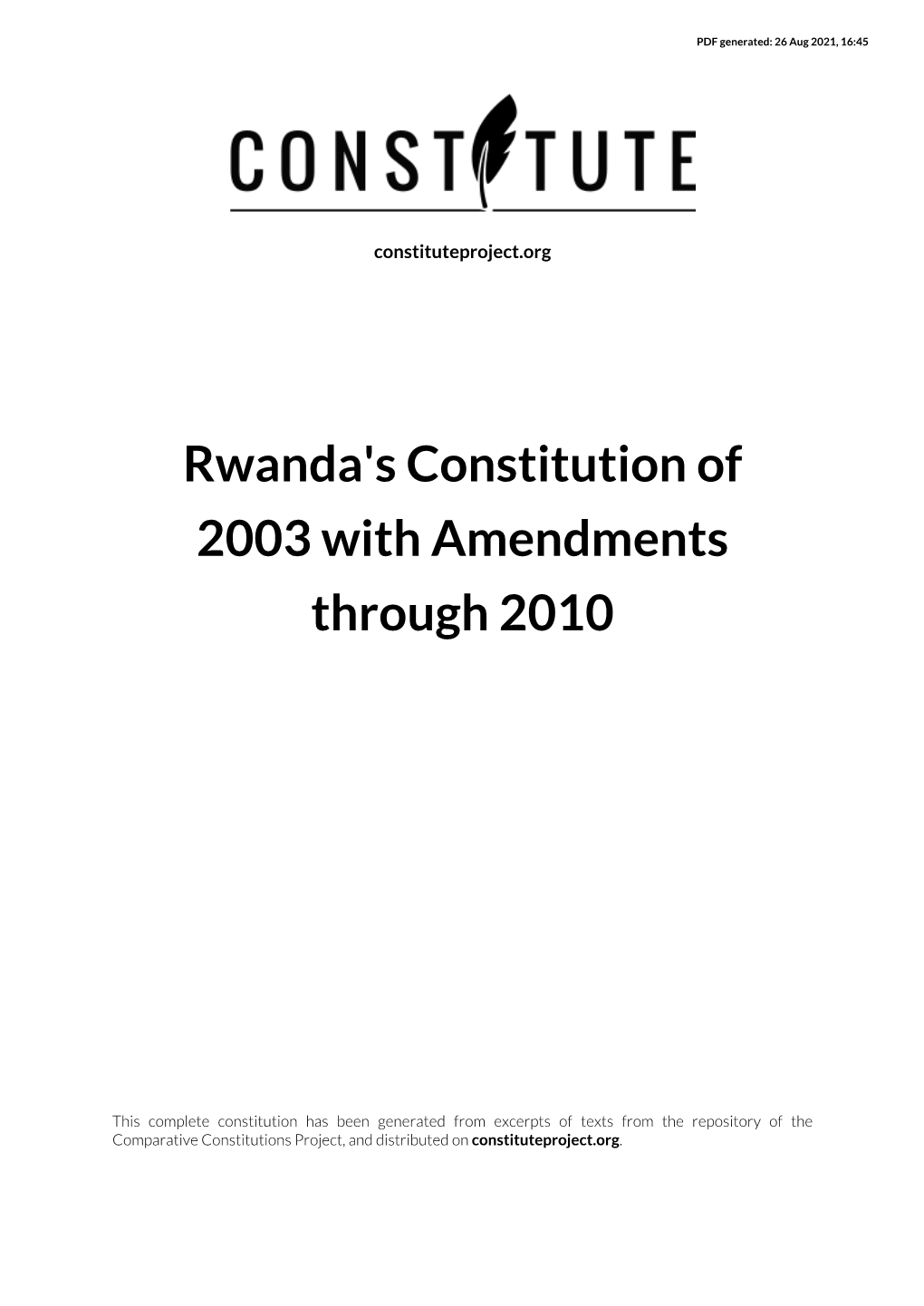 Rwanda's Constitution of 2003 with Amendments Through 2010