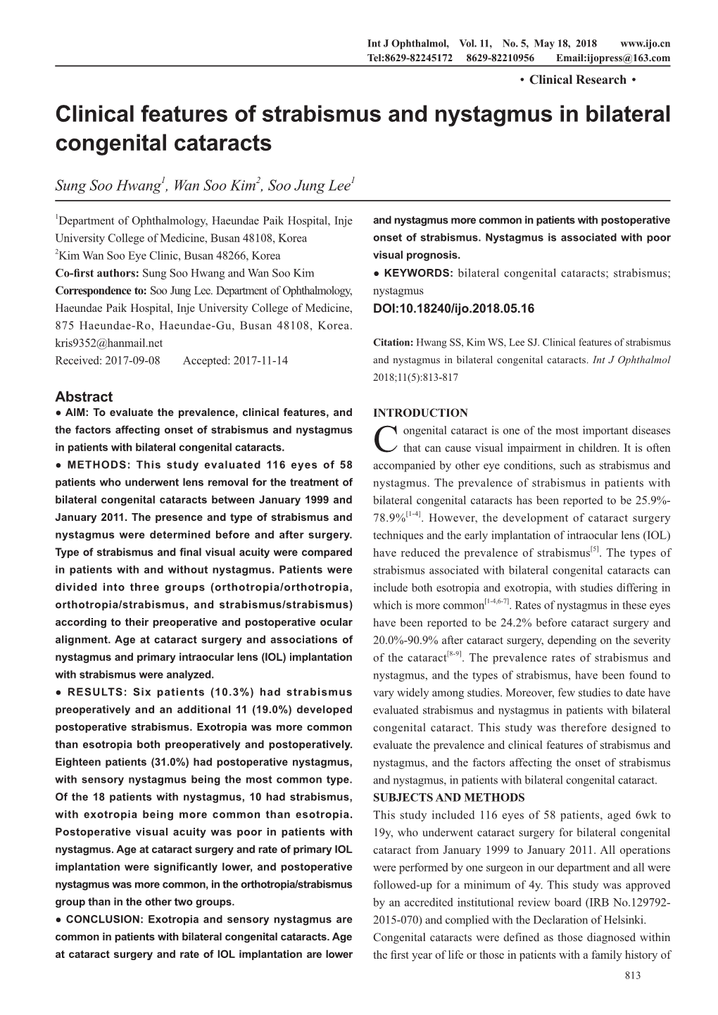 Clinical Features of Strabismus and Nystagmus in Bilateral Congenital Cataracts