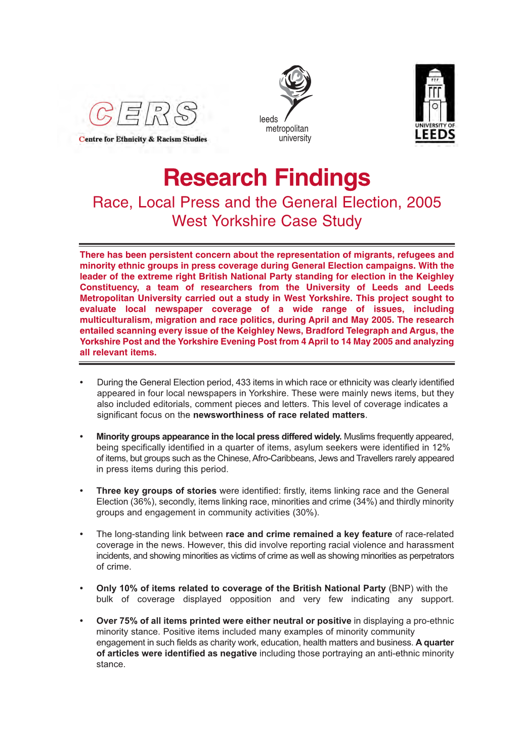 Race, Local Press and the General Election, 2005: the West Yorkshire