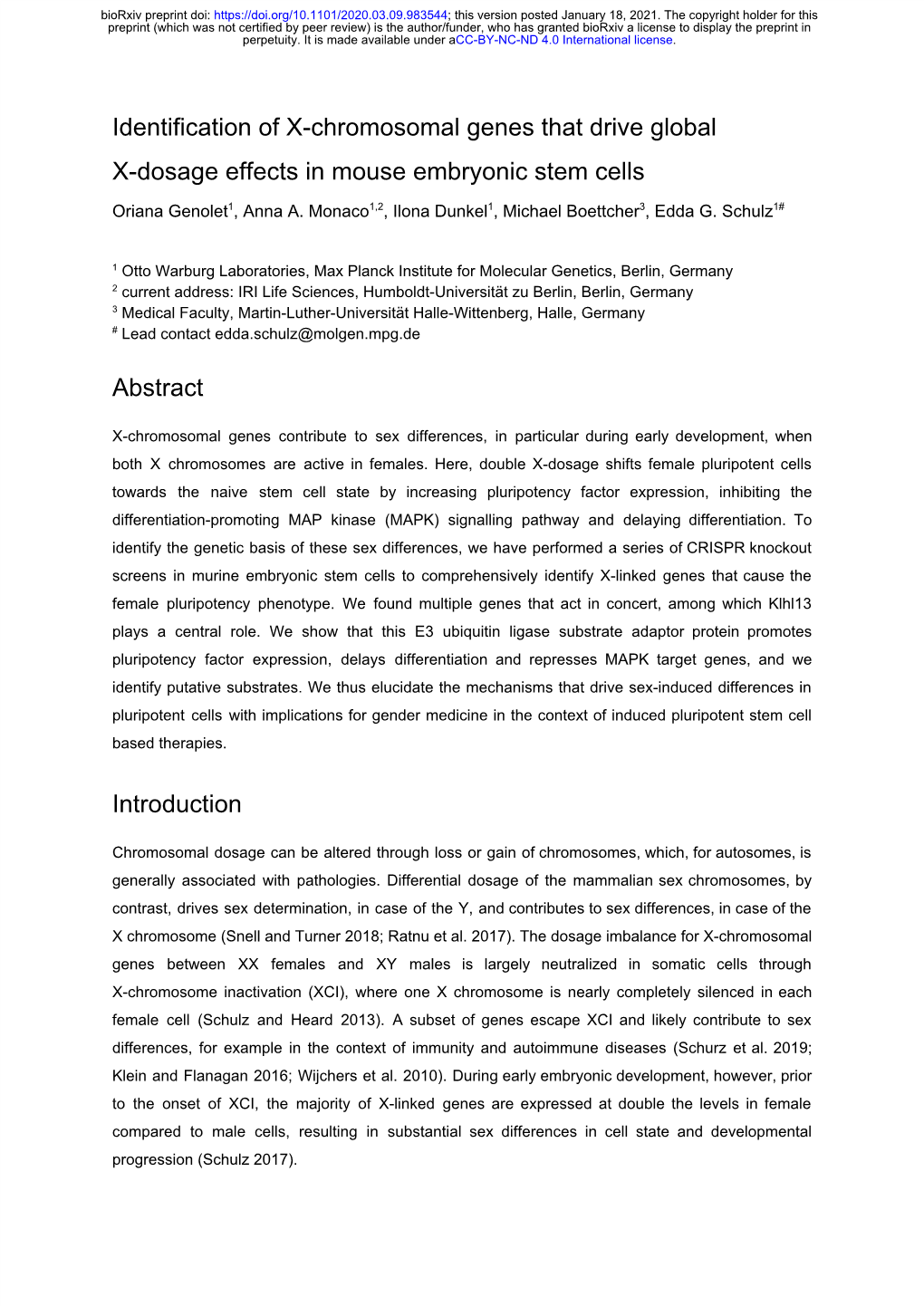 Identification of X-Chromosomal Genes That Drive Global X-Dosage Effects in Mouse Embryonic Stem Cells