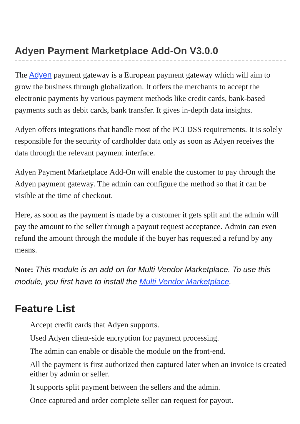 Adyen Payment Marketplace Add-On V3.0.0