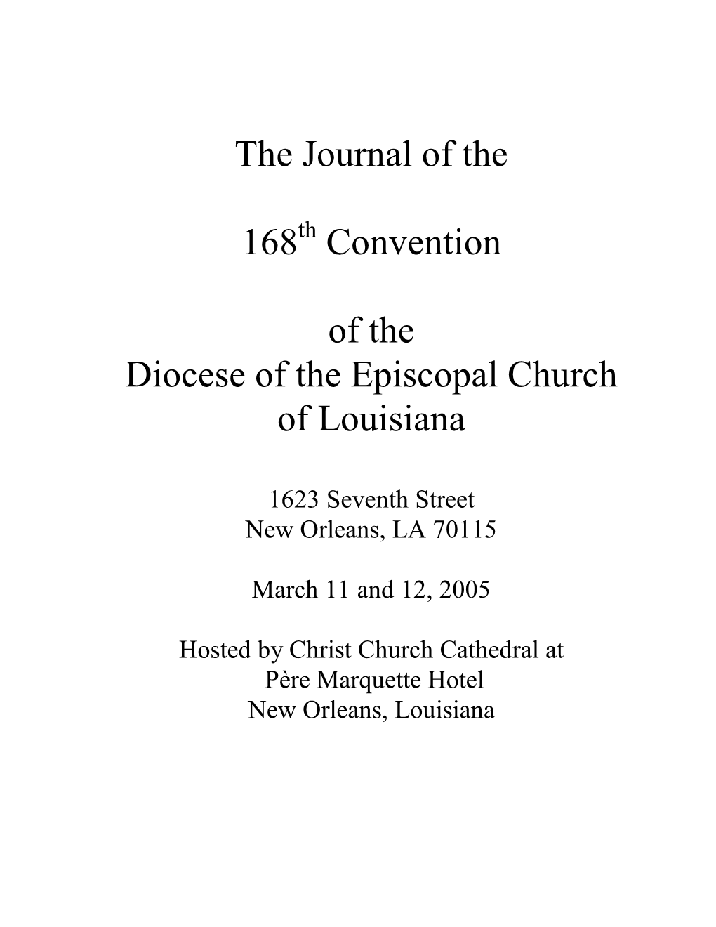 The Journal of the 168 Convention of the Diocese of the Episcopal