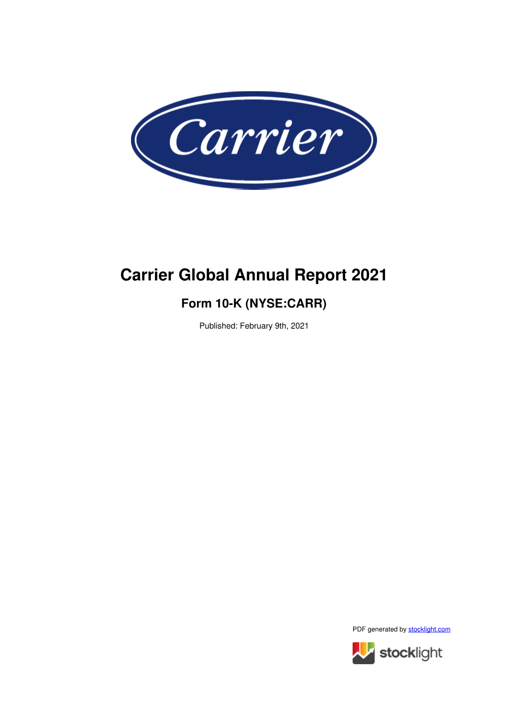 Carrier Global Annual Report 2021