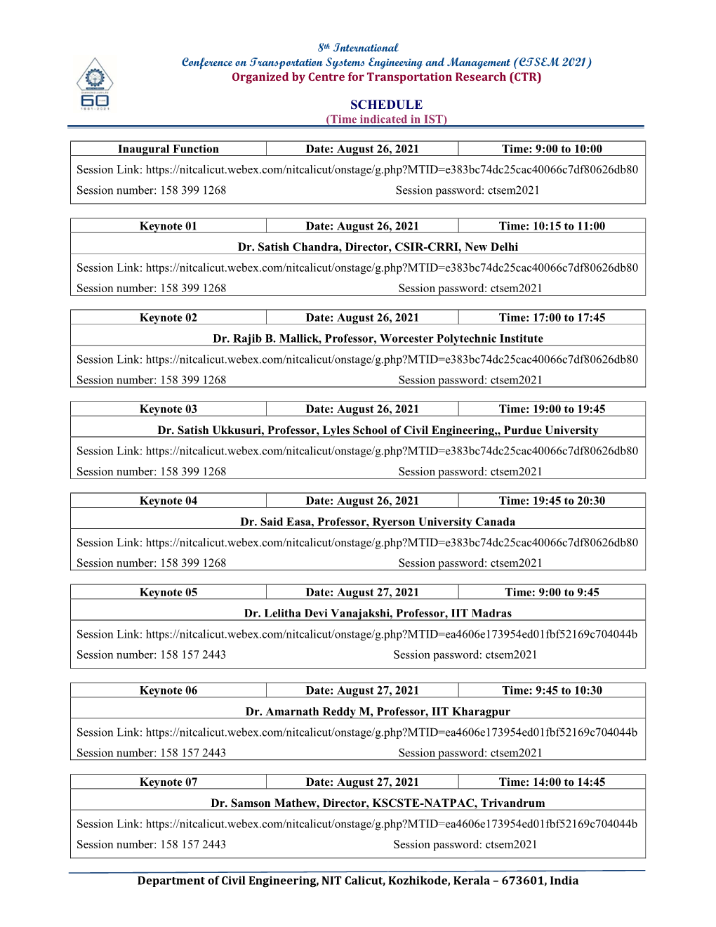 CTSEM 2021 Schedule