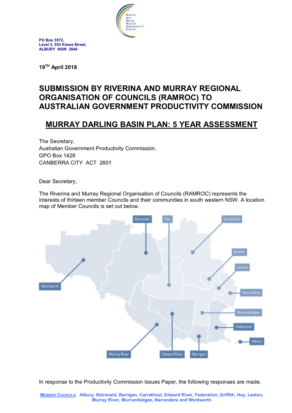 (Ramroc) to Australian Government Productivity Commission