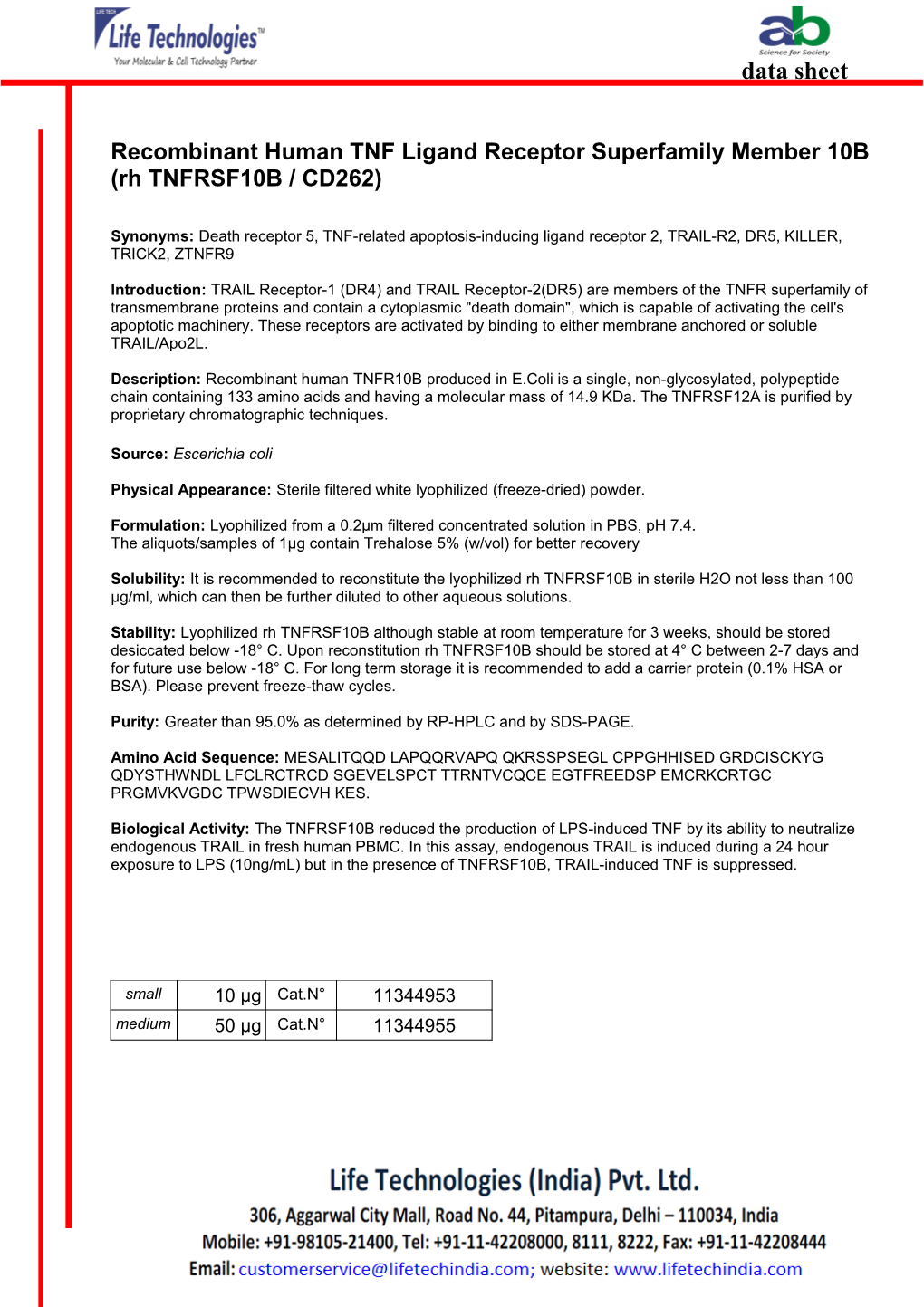 Data Sheet Immunotools Excellent Quality