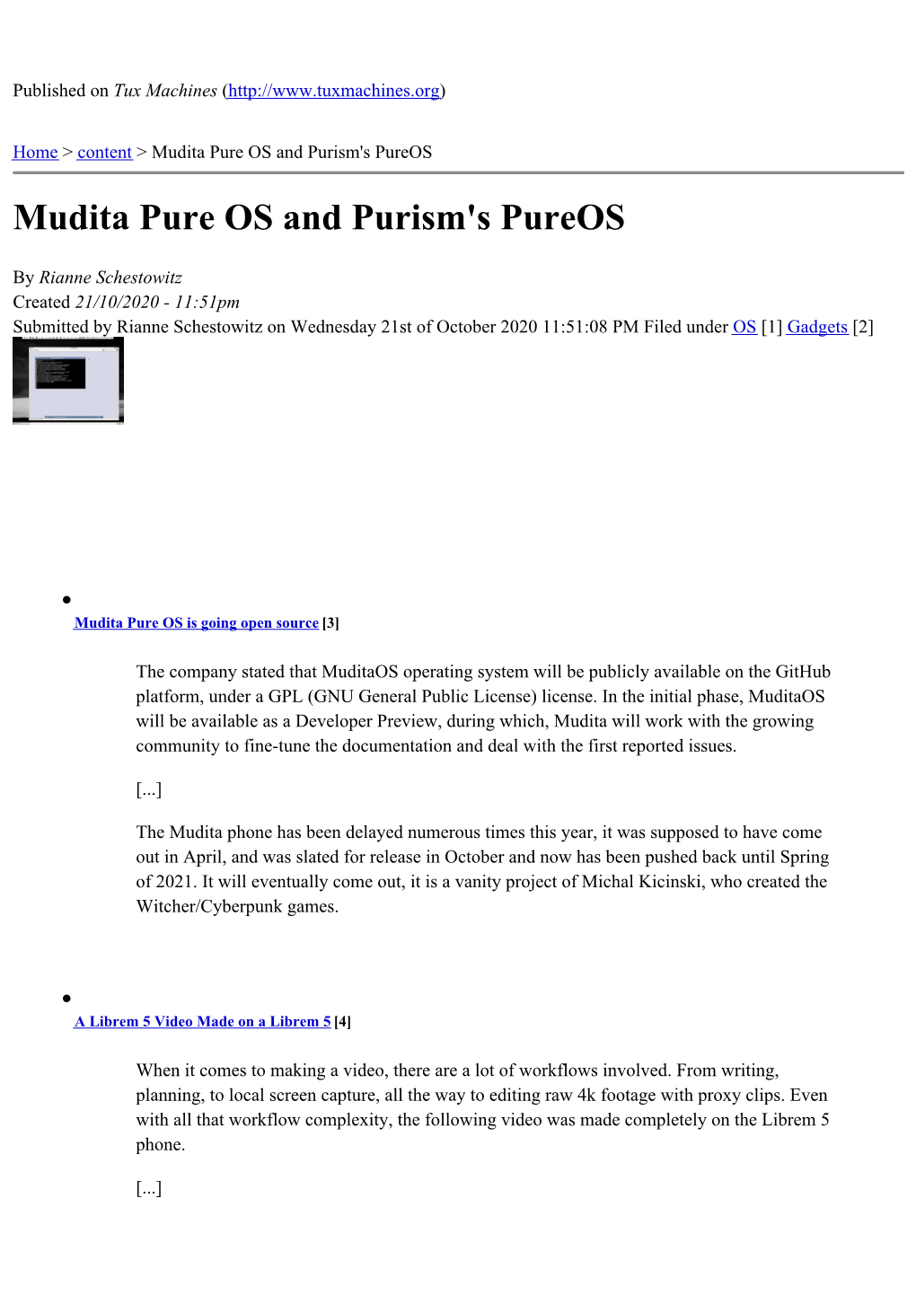 Mudita Pure OS and Purism's Pureos