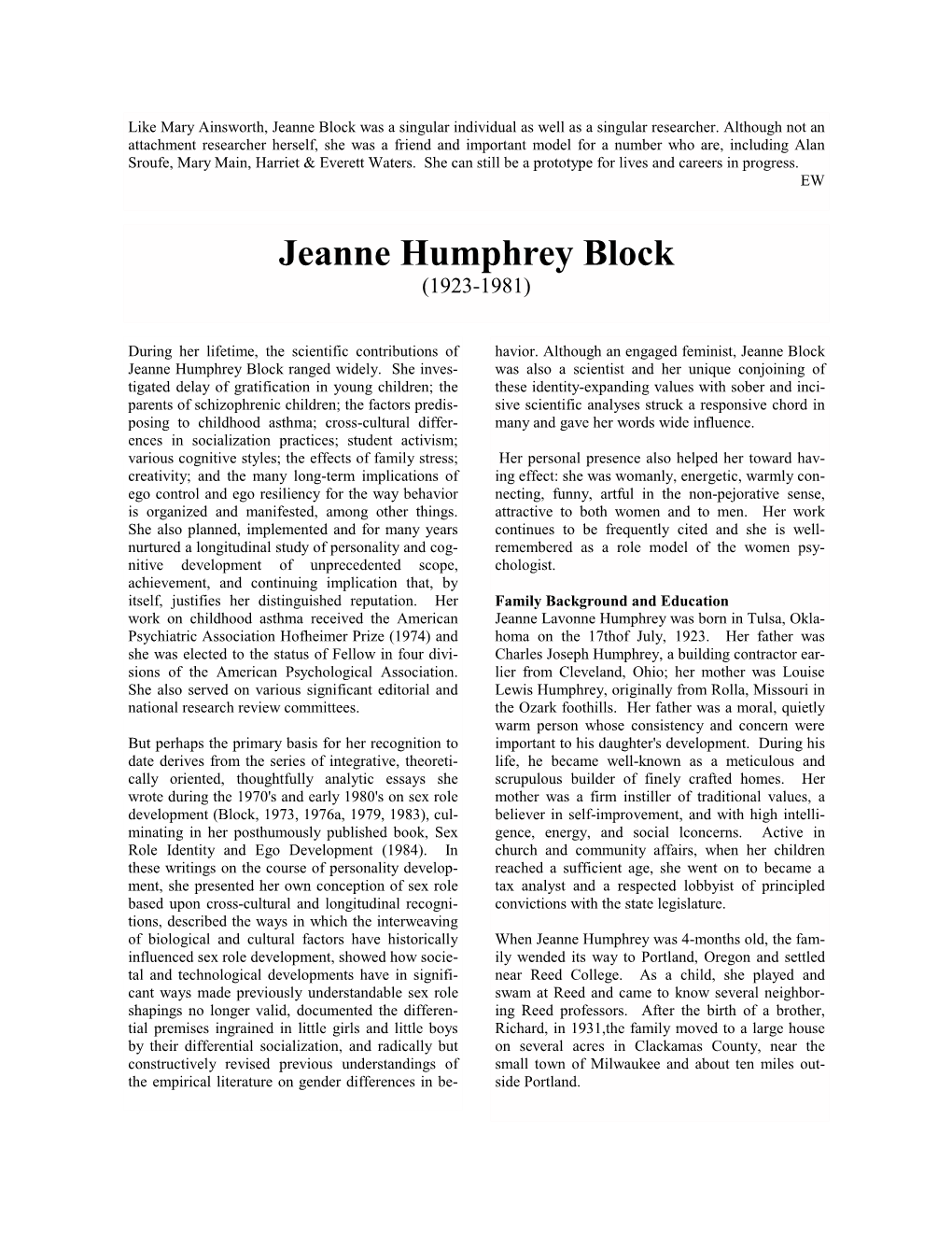 Jeanne Humphrey Block (1923-1981)