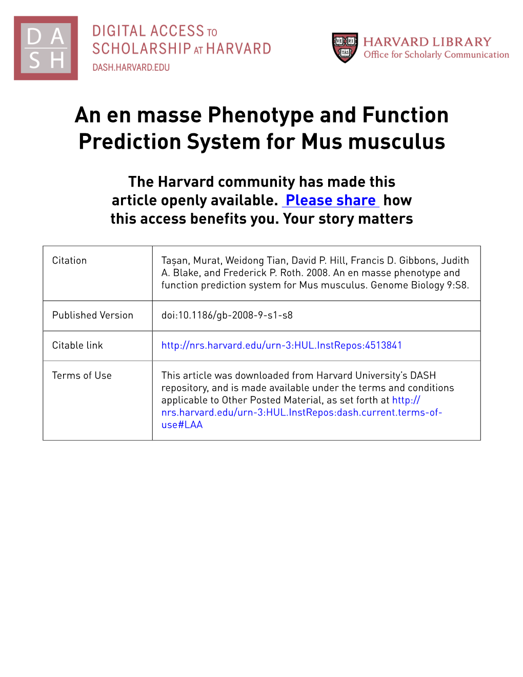 An En Masse Phenotype and Function Prediction System for Mus Musculus