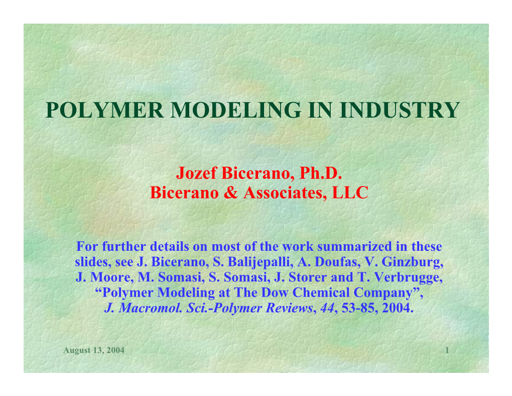 Polymer Modeling in Industry