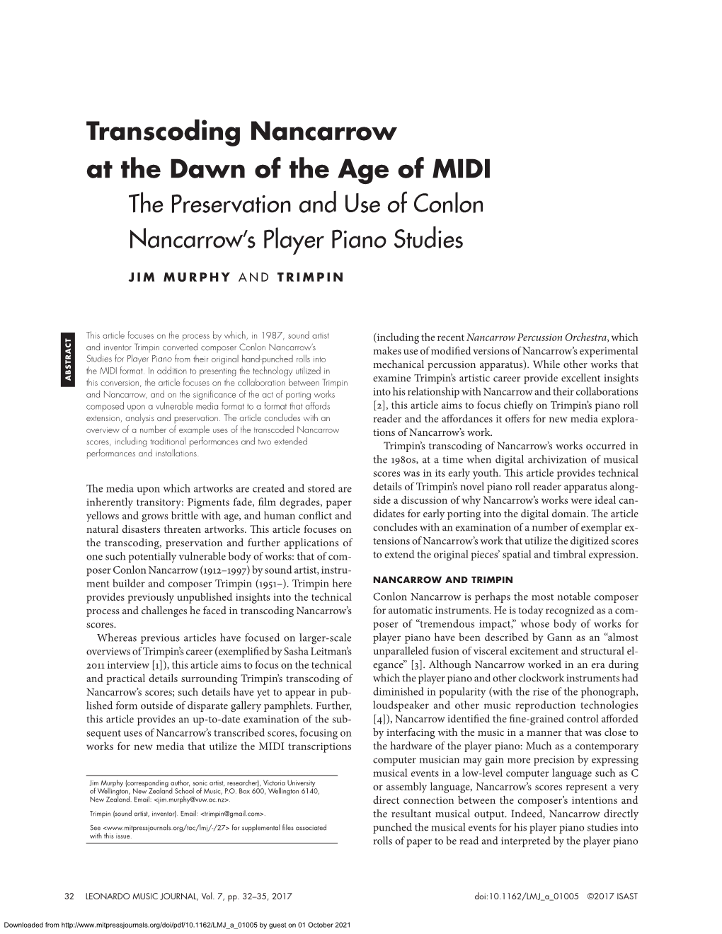 Transcoding Nancarrow at the Dawn of the Age of MIDI 33