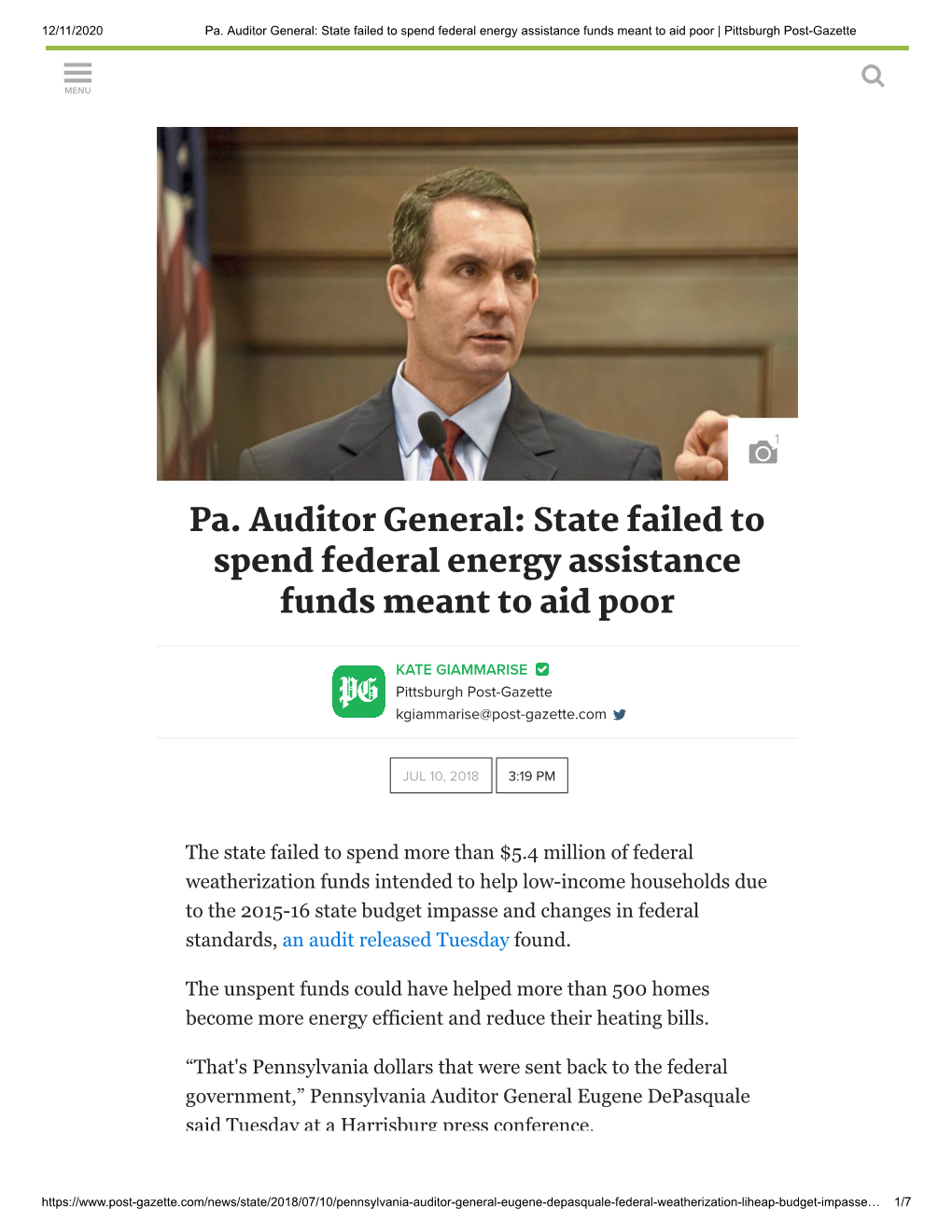 Pa. Auditor General: State Failed to Spend Federal Energy Assistance Funds Meant to Aid Poor | Pittsburgh Post-Gazette