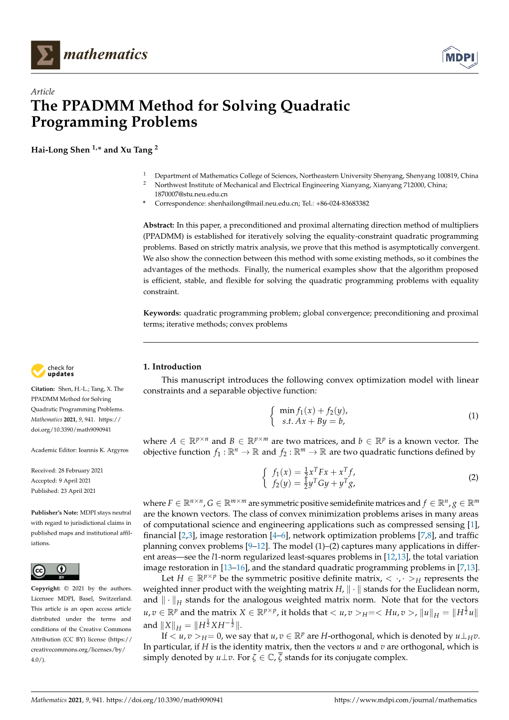 The PPADMM Method for Solving Quadratic Programming Problems