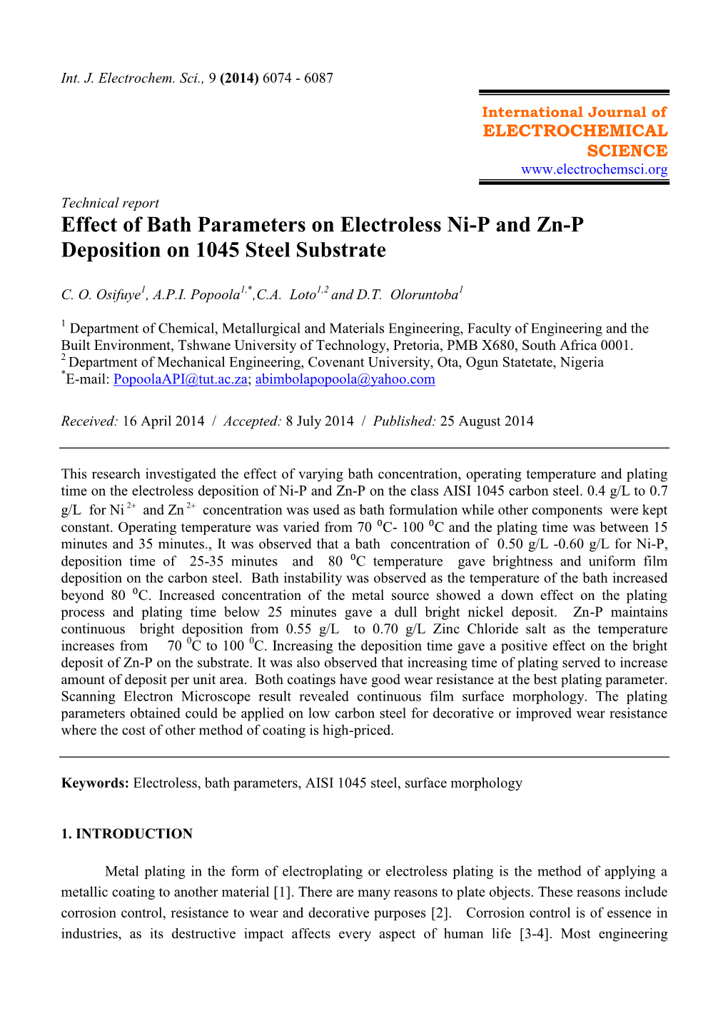 Effect of Bath Parameters on Electroless Ni-P and Zn-P Deposition on 1045 Steel Substrate