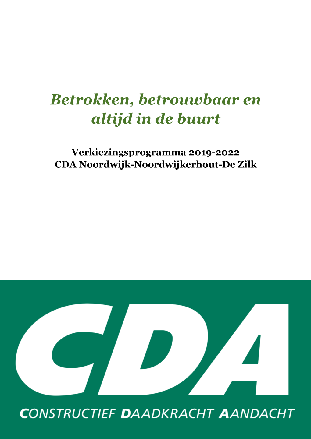 CDA Verkiezingsprogramma 2019-2022