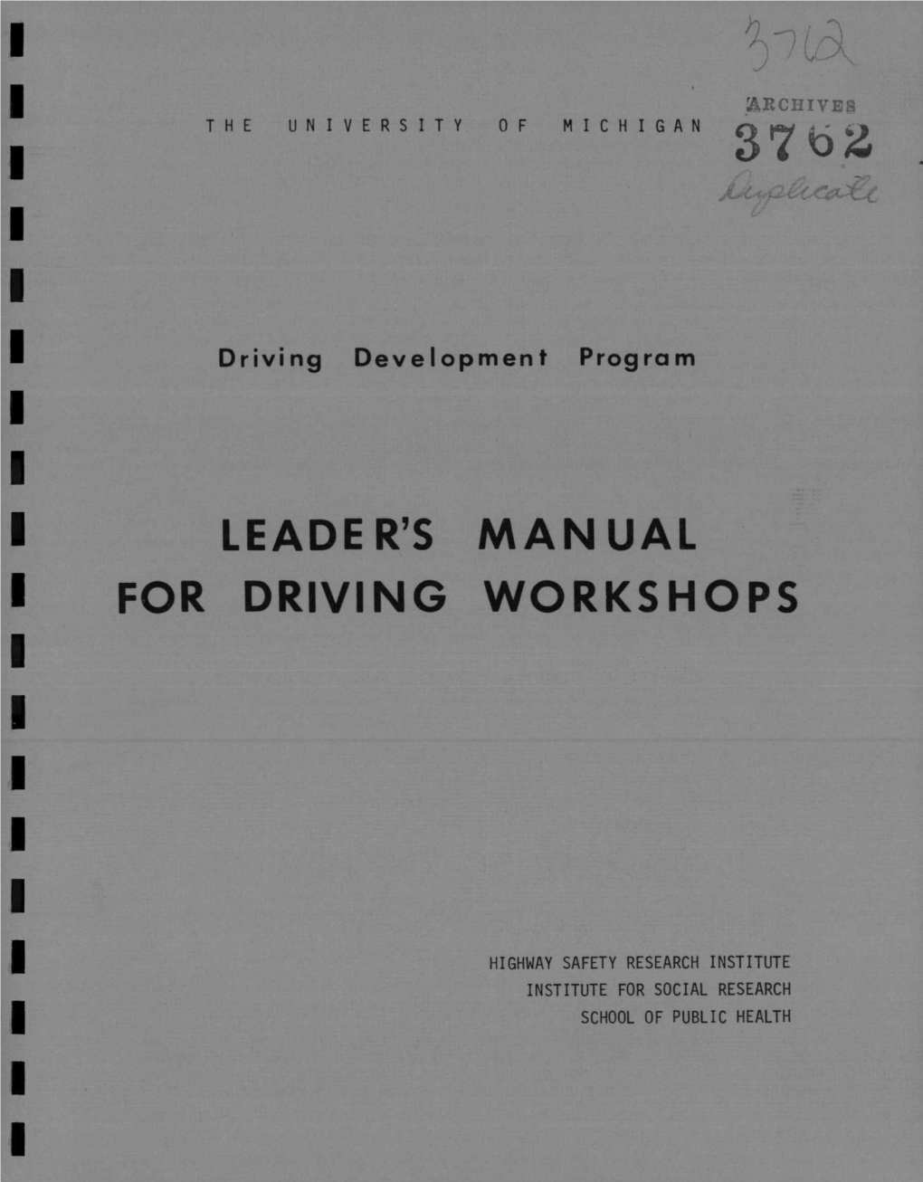 Leader's Manual Driving Workshops