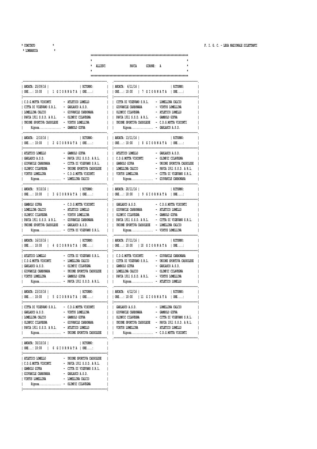 Calendari Allievi E Giovanissimi