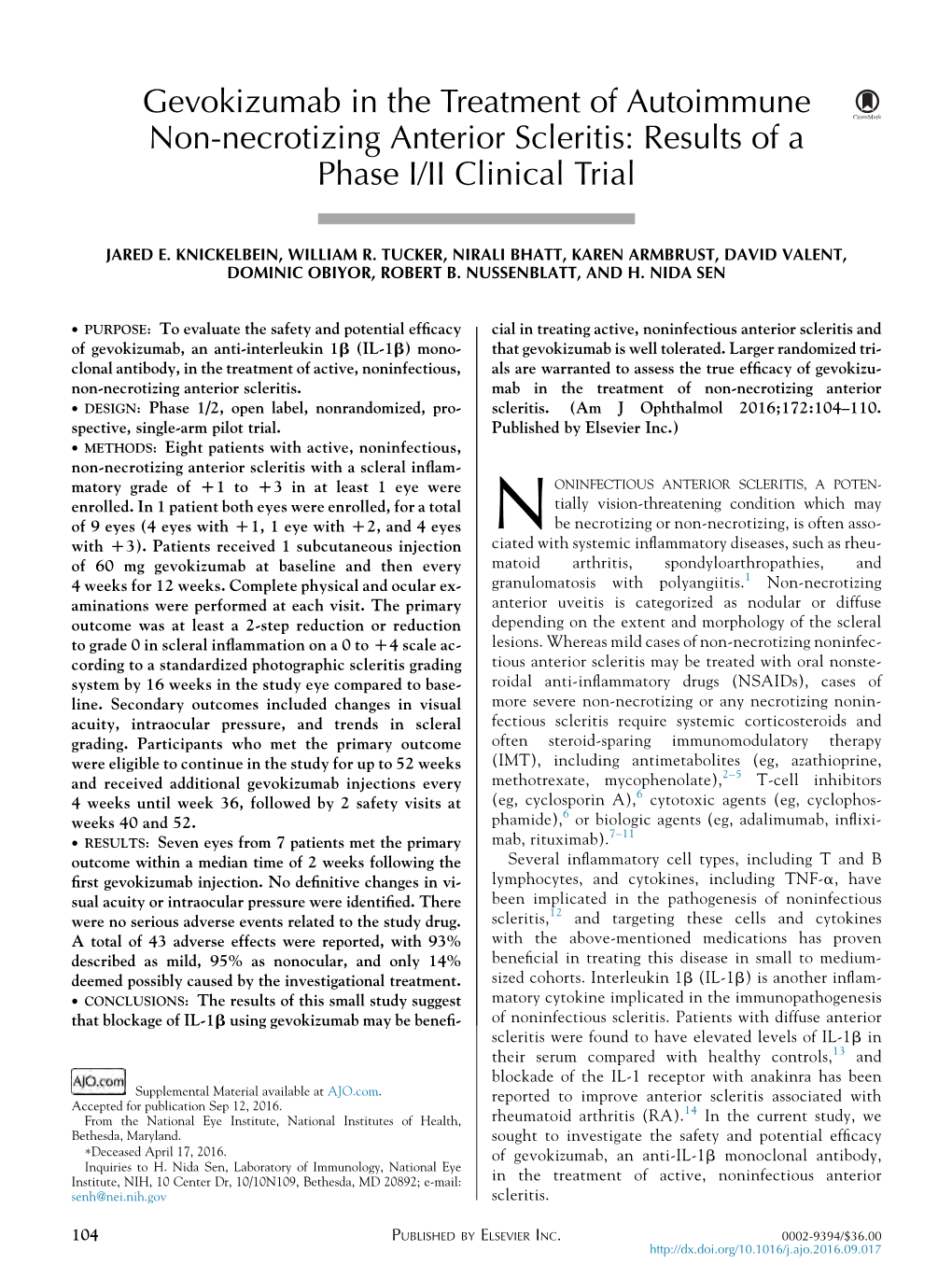 Gevokizumab in the Treatment of Autoimmune Non-Necrotizing Anterior Scleritis: Results of a Phase I/II Clinical Trial