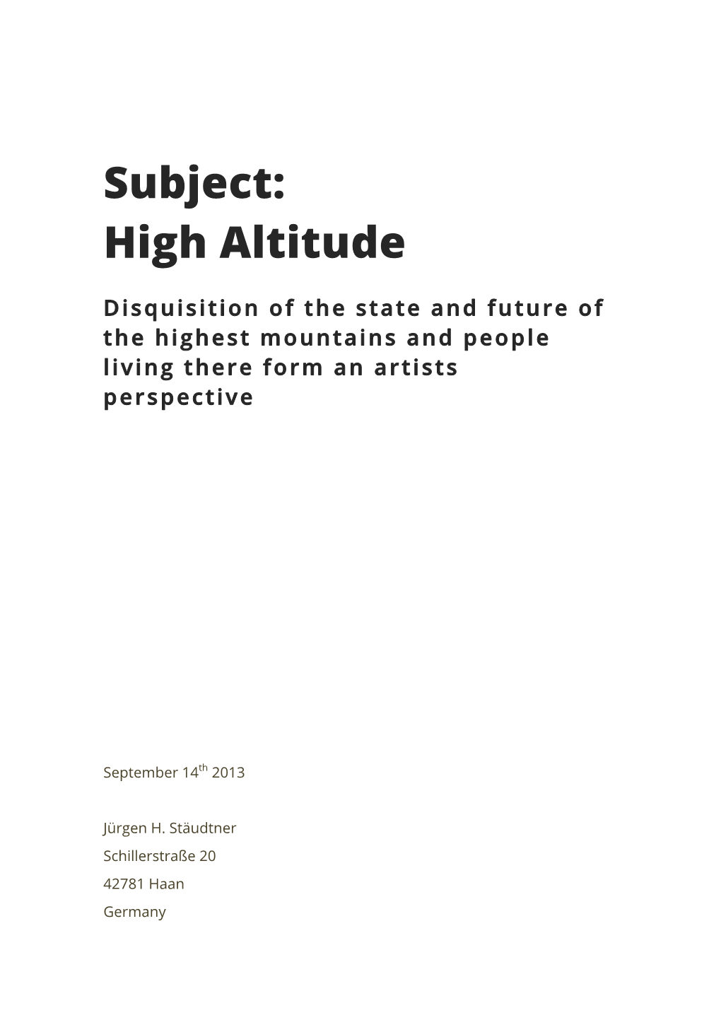 Subject: High Altitude