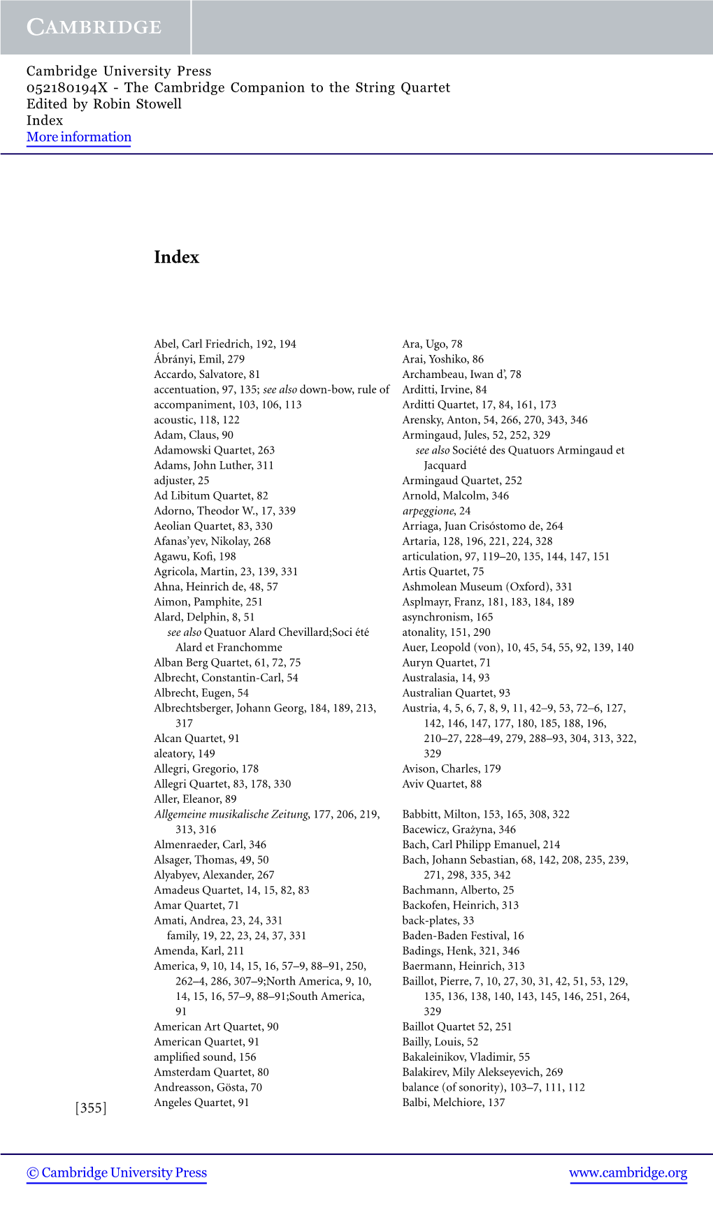 The Cambridge Companion to the String Quartet Edited by Robin Stowell Index More Information