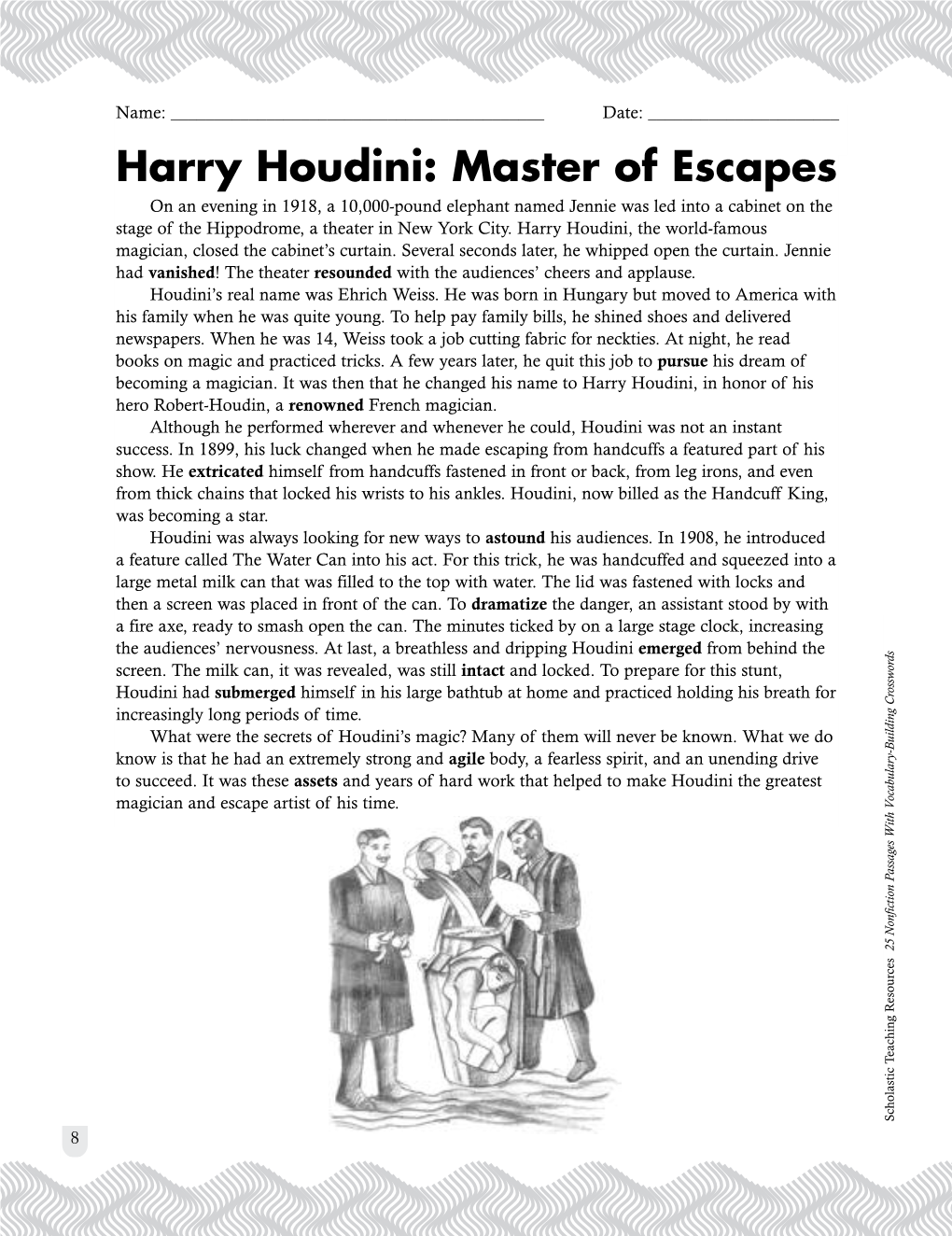 "Harry Houdini: Master of Escapes" Passage and Crossword