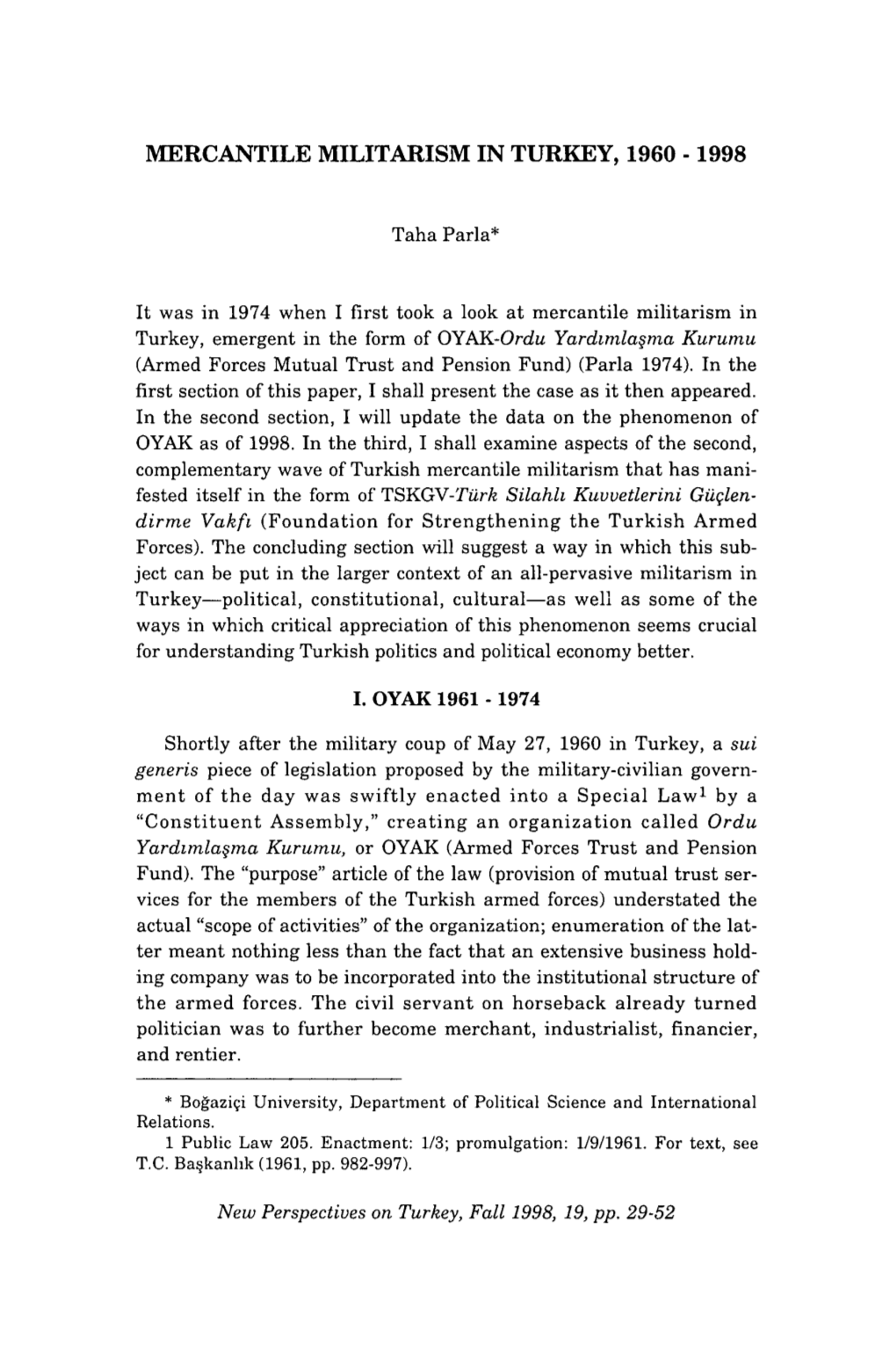 Mercantile Militarism in Turkey, 1960 -1998