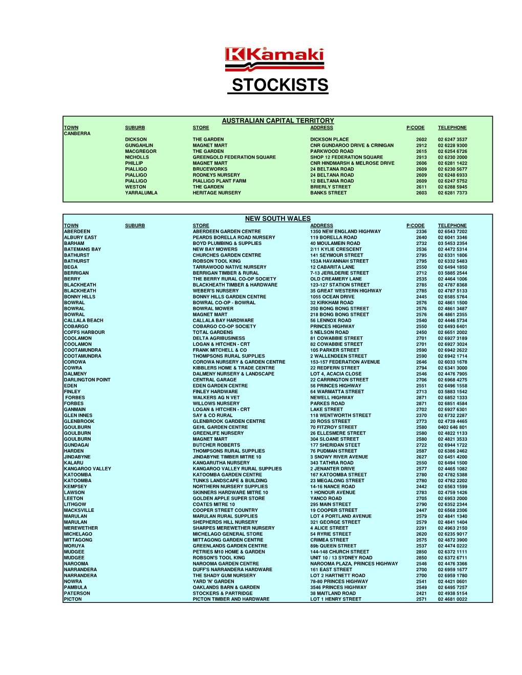 Stocklist- Kamaki