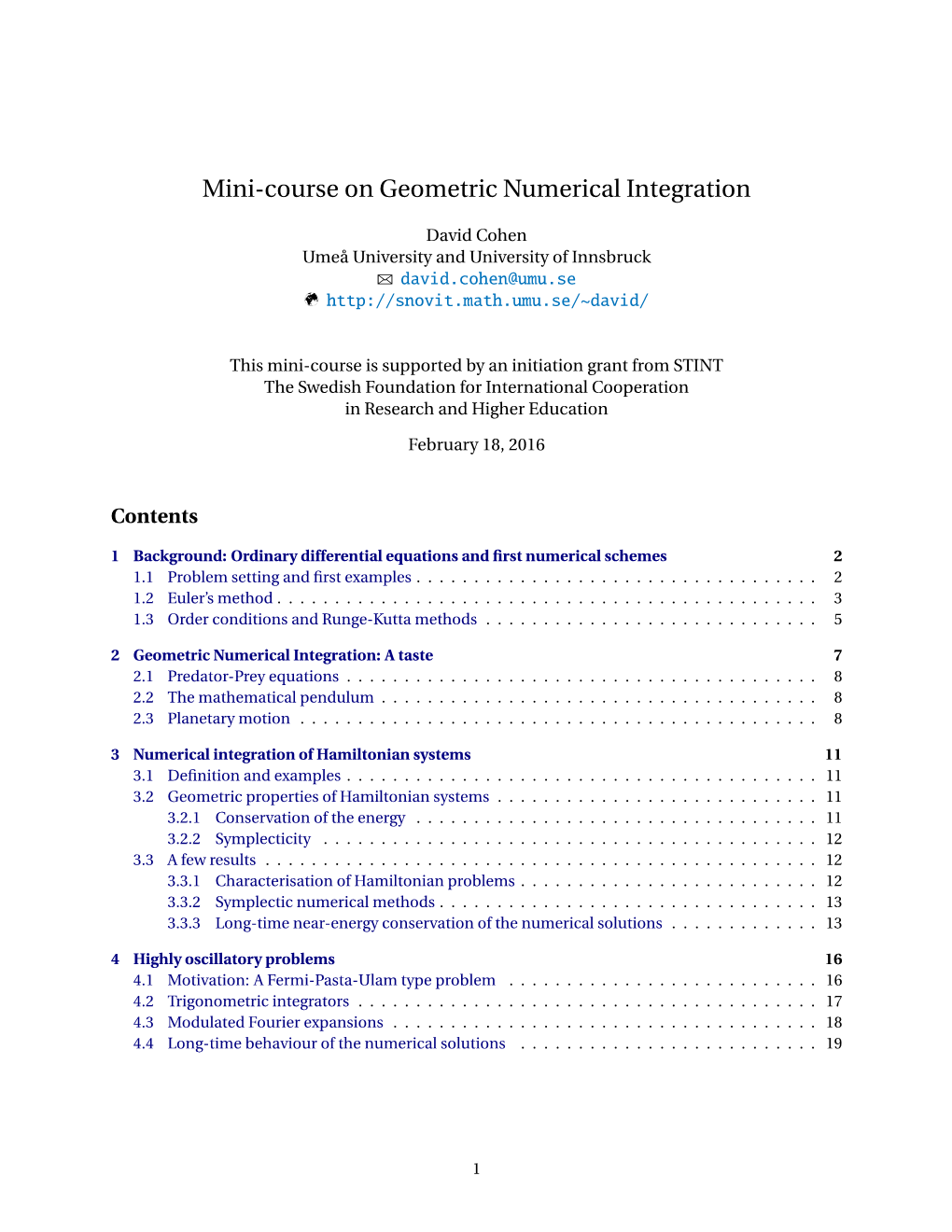 Mini-Course on Geometric Numerical Integration