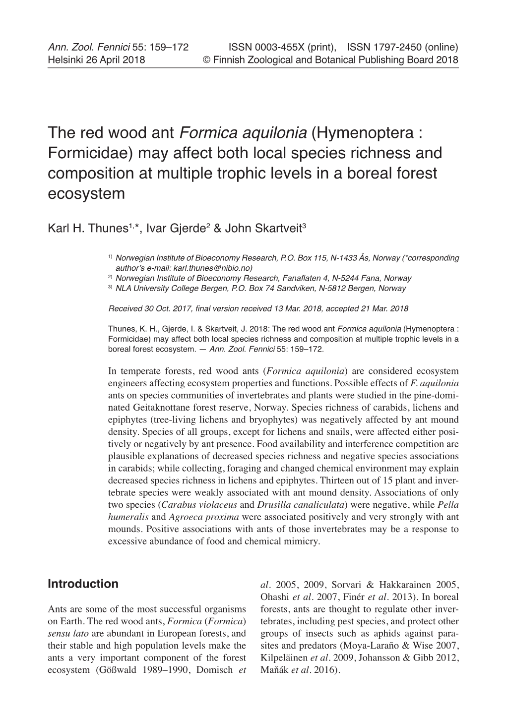 The Red Wood Ant Formica Aquilonia (Hymenoptera : Formicidae)