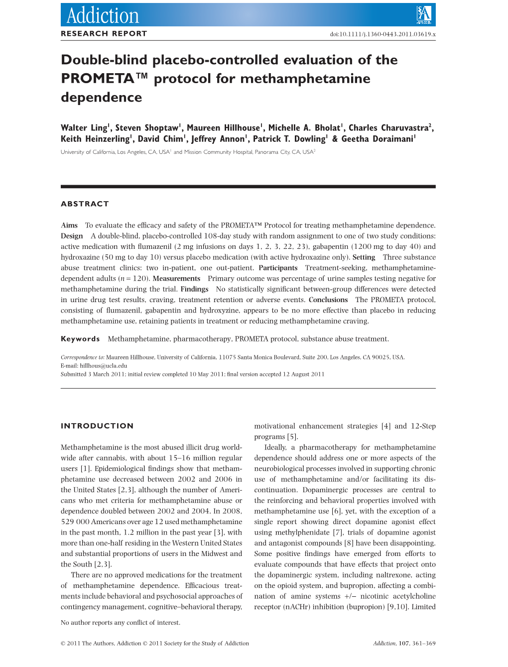 Doubleblind Placebocontrolled Evaluation of the PROMETA