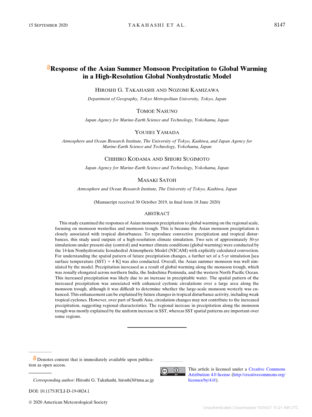 Response of the Asian Summer Monsoon Precipitation to Global Warming in a High-Resolution Global Nonhydrostatic Model