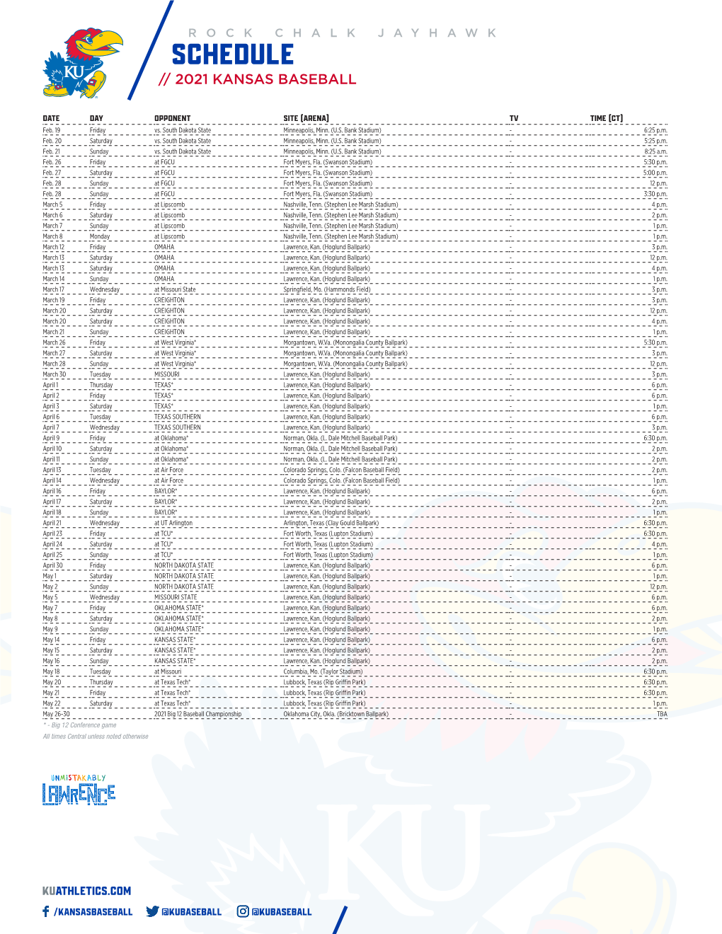 Schedule // 2021 Kansas Baseball