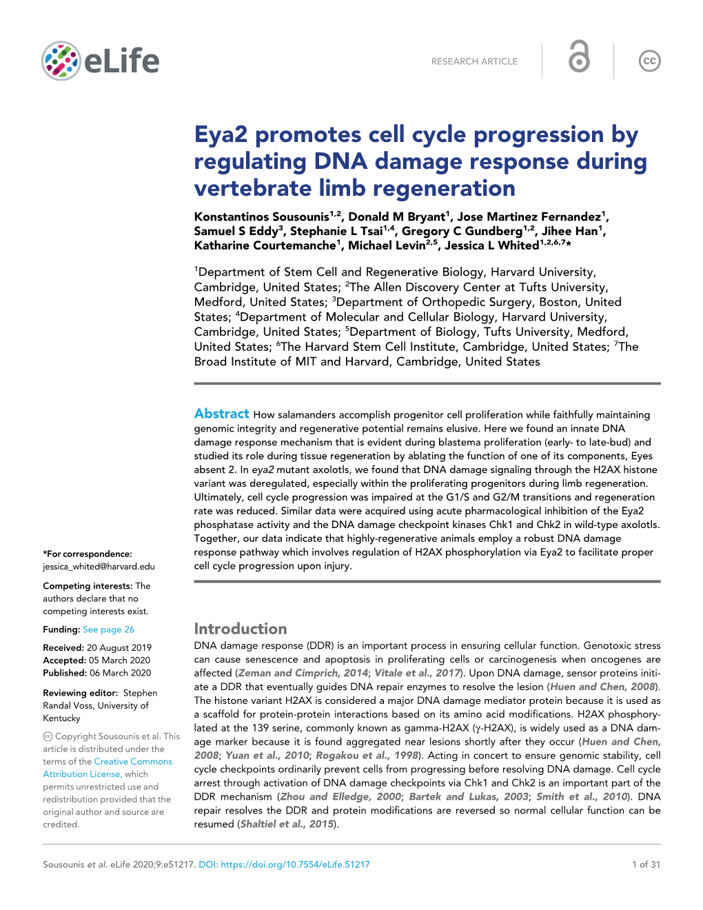 Eya2 Promotes Cell Cycle Progression by Regulating DNA Damage
