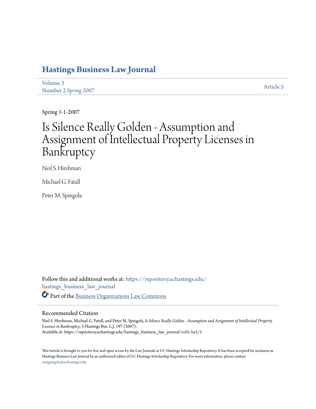 Assumption and Assignment of Intellectual Property Licenses in Bankruptcy Neil S