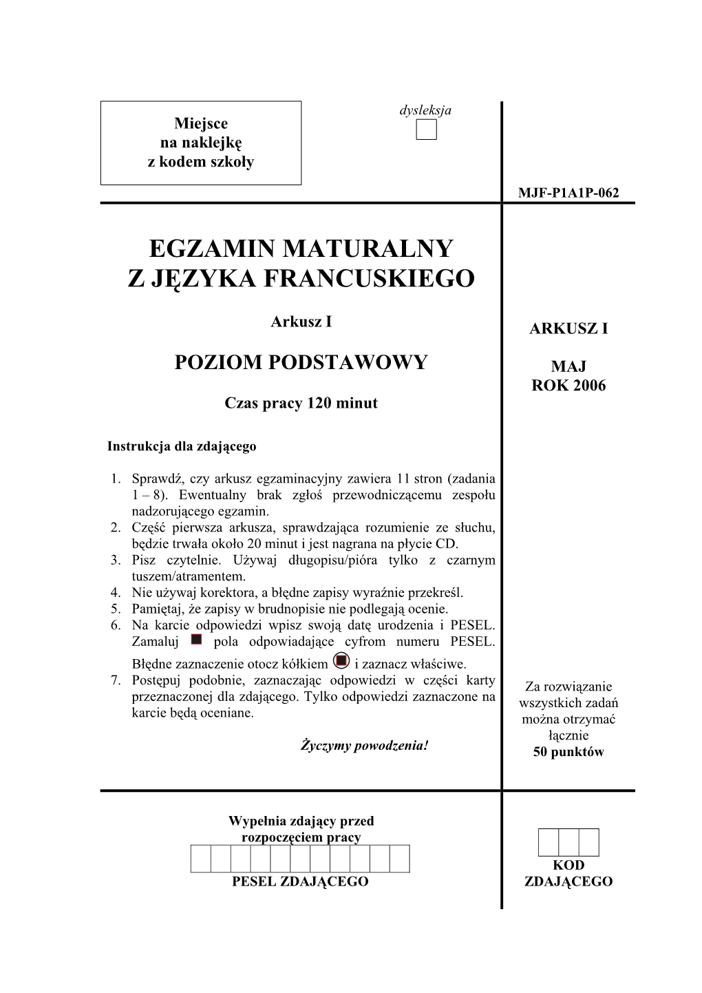 Egzamin Maturalny Z Języka Francuskiego