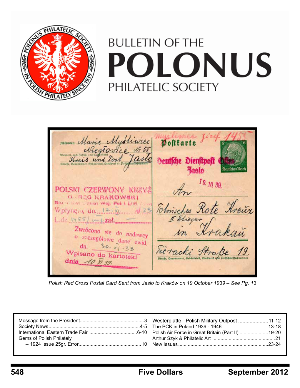 548 Five Dollars September 2012 POLONUS PHILATELIC SOCIETY