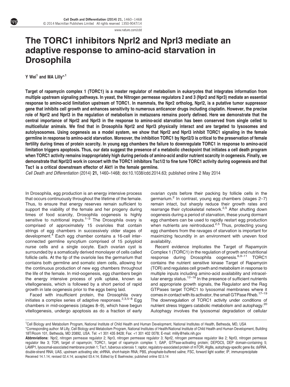 The TORC1 Inhibitors Nprl2 and Nprl3 Mediate an Adaptive Response to Amino-Acid Starvation in Drosophila