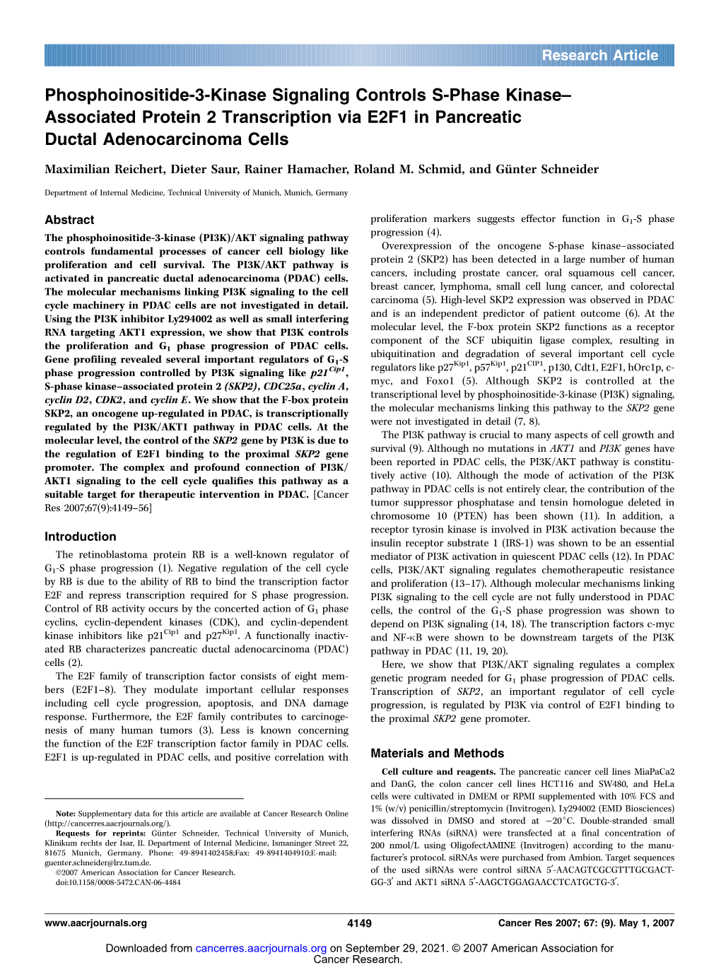 Associated Protein 2 Transcription Via E2F1 in Pancreatic Ductal Adenocarcinoma Cells Maximilian Reichert, Dieter Saur, Rainer Hamacher, Roland M