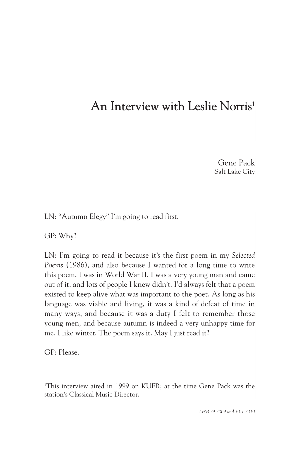 An Interview with Leslie Norris1