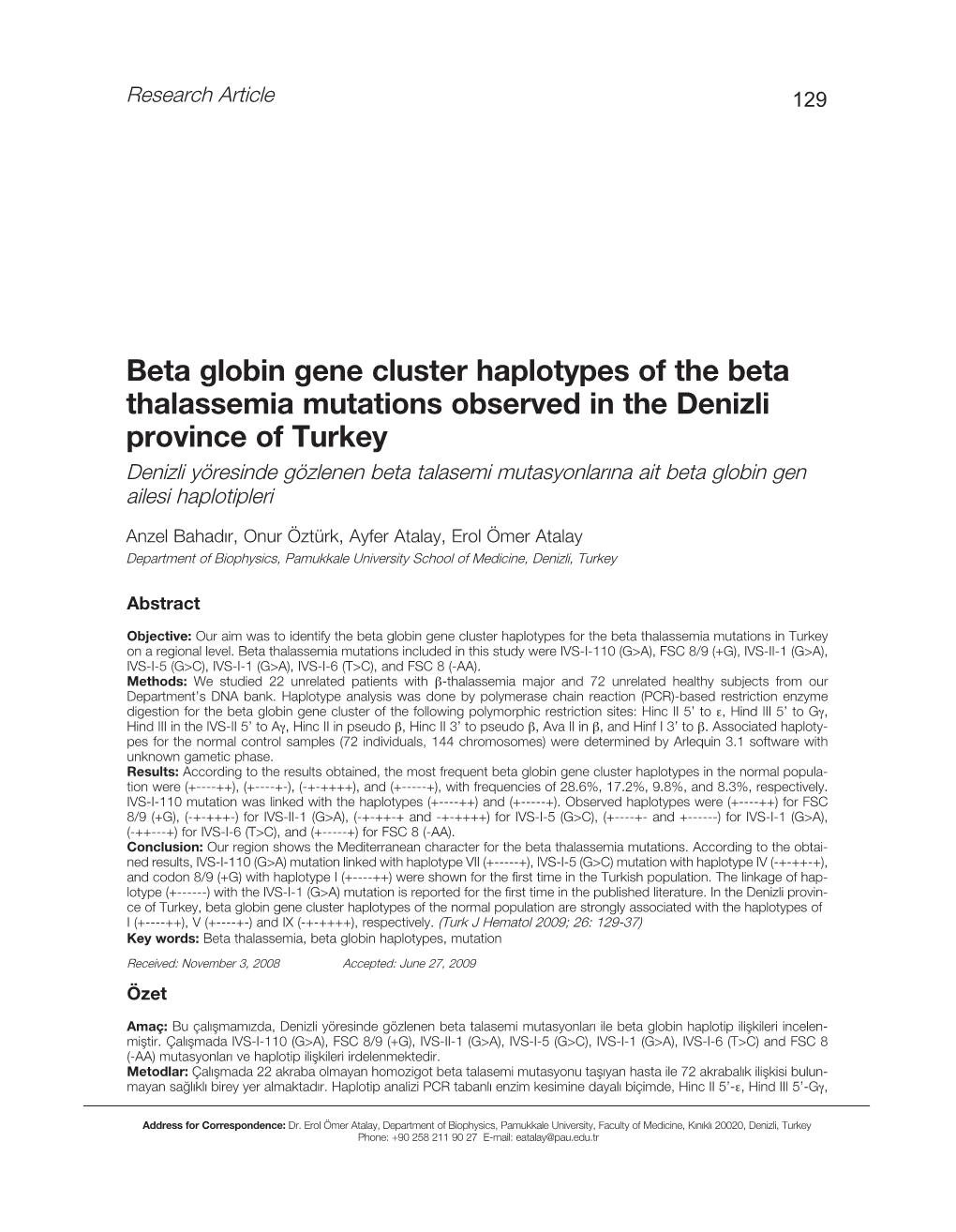 Beta Globin Gene Cluster Haplotypes of the Beta Thalassemia Mutations