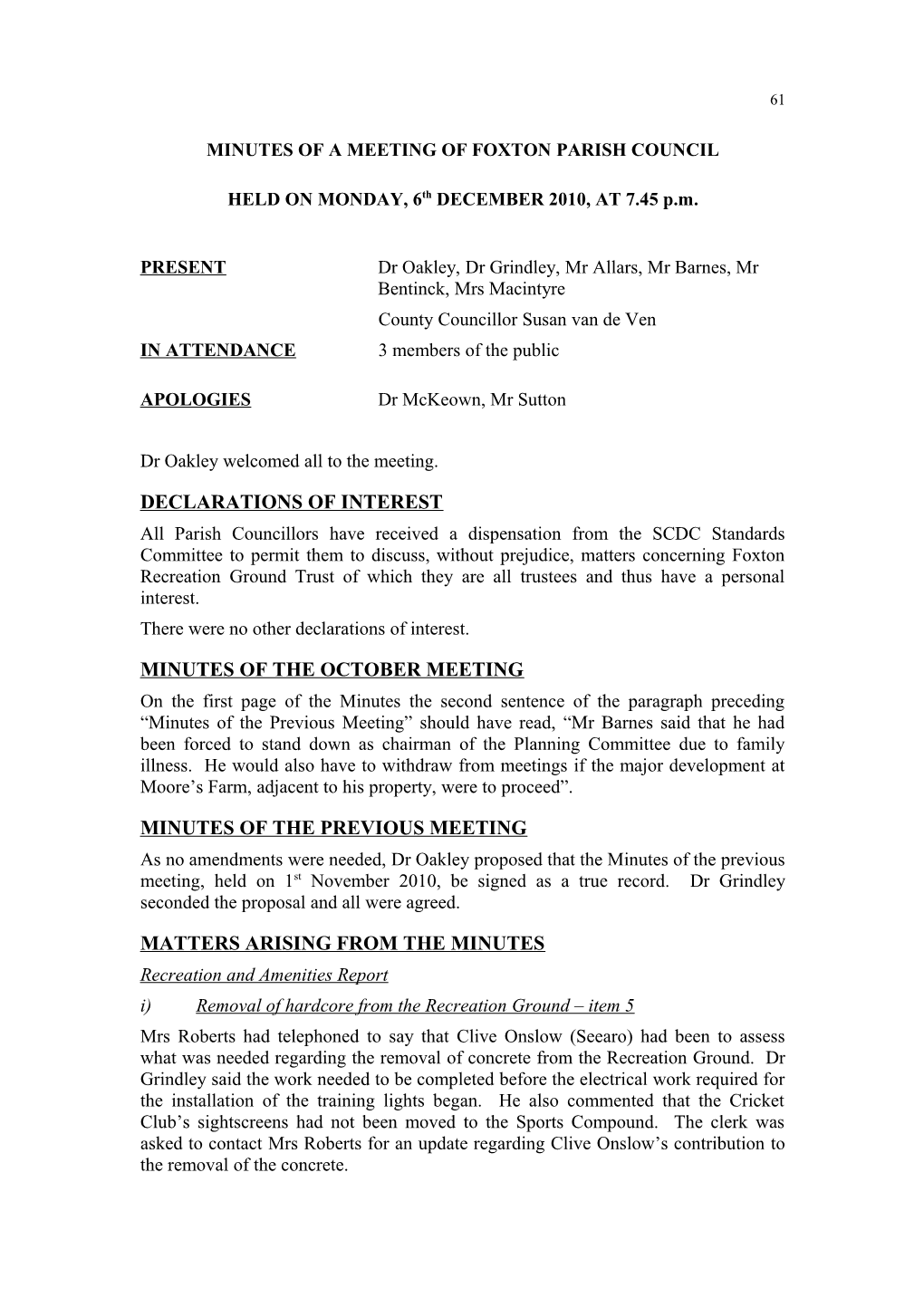 Minutes of a Meeting of Foxton Parish Council