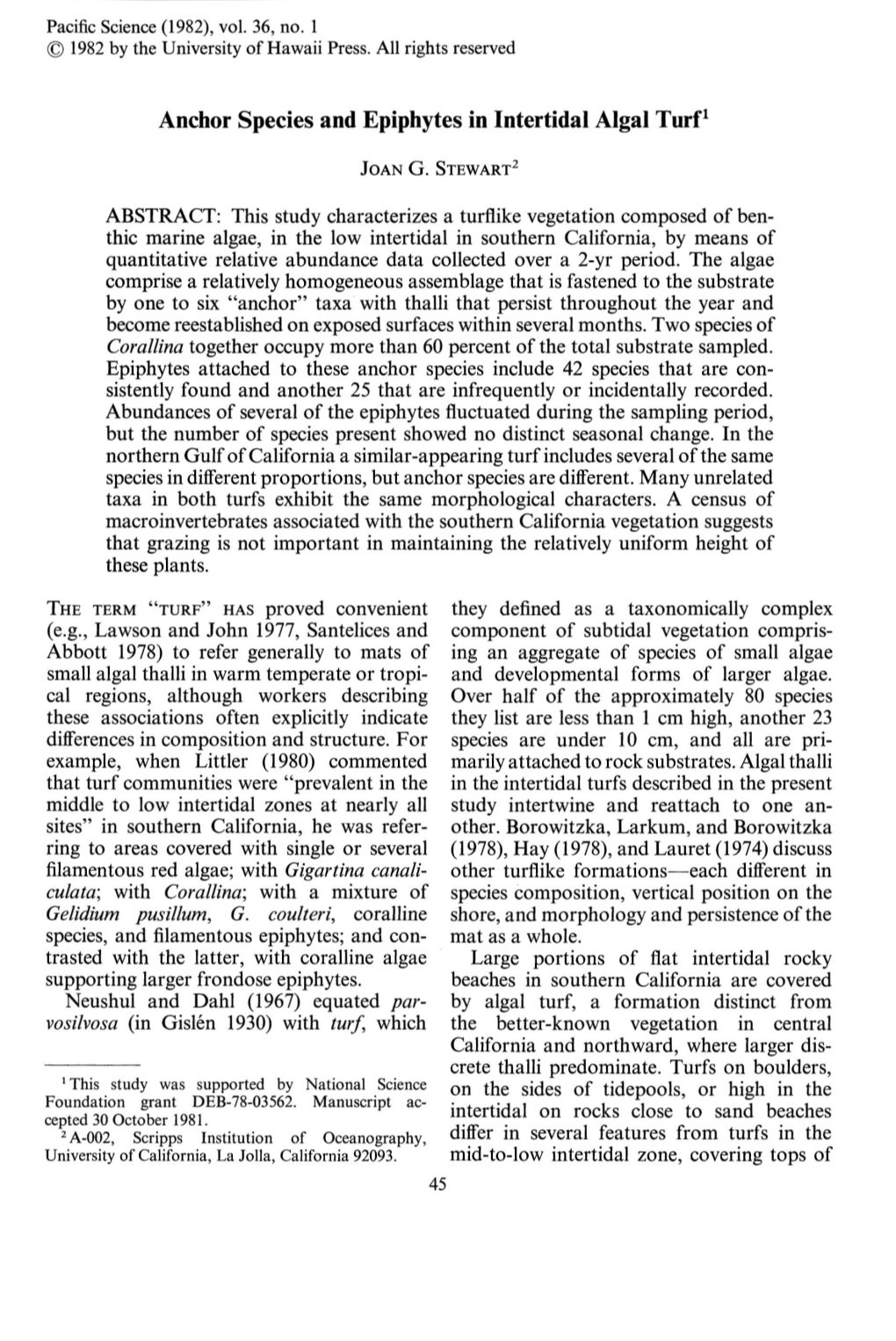 Anchor Species and Epiphytes in Intertidal Algal Turfl