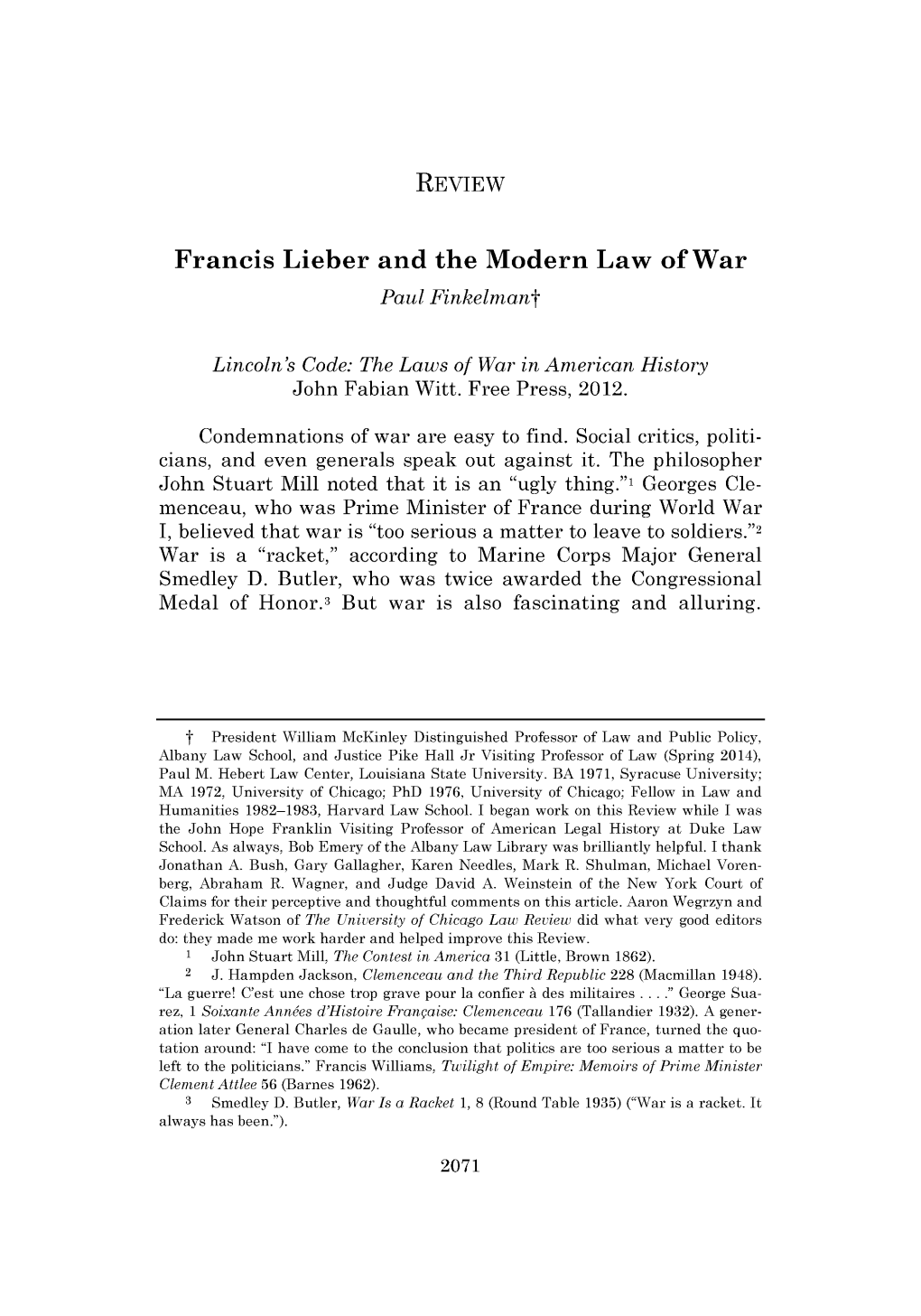 Francis Lieber and the Modern Law of War (Reviewing Lincoln's Code: The