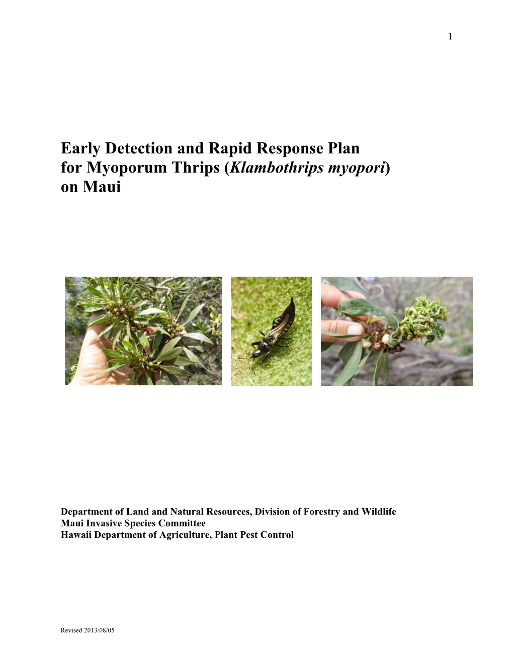Early Detection and Rapid Response Plan for Myoporum Thrips (Klambothrips Myopori) on Maui