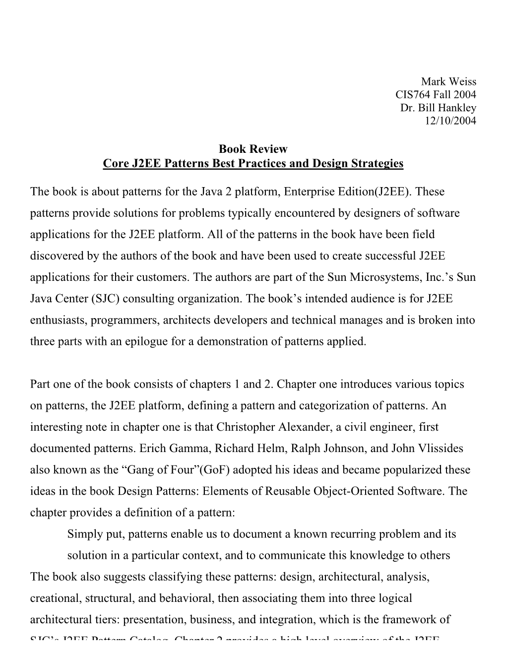 Book Review Core J2EE Patterns Best Practices and Design Strategies