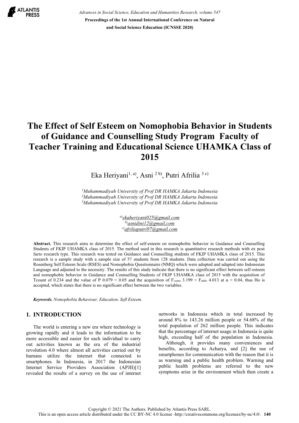 The Effect of Self Esteem on Nomophobia Behavior in Students of Guidance and Counselling Study Program Faculty of Teacher Train