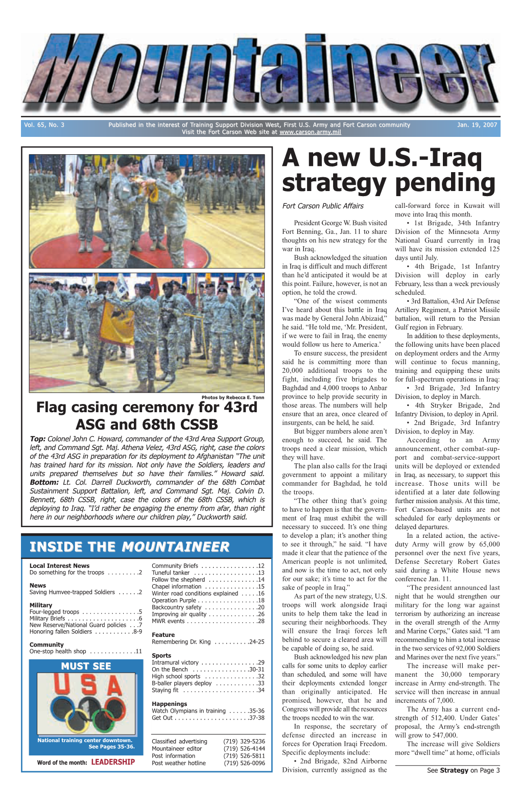 A New U.S.-Iraq Strategy Pending Fort Carson Public Affairs Call-Forward Force in Kuwait Will Move Into Iraq This Month
