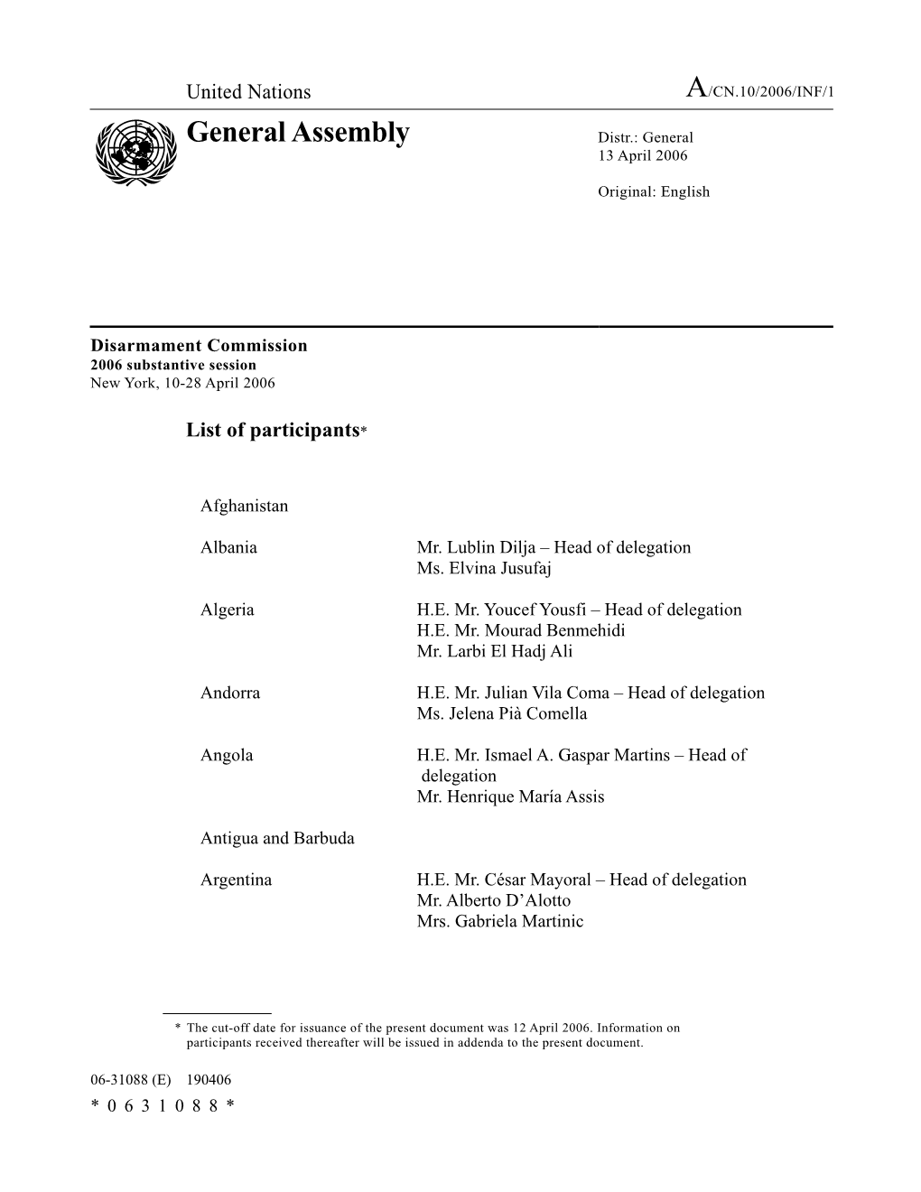 General Assembly Distr.: General 13 April 2006