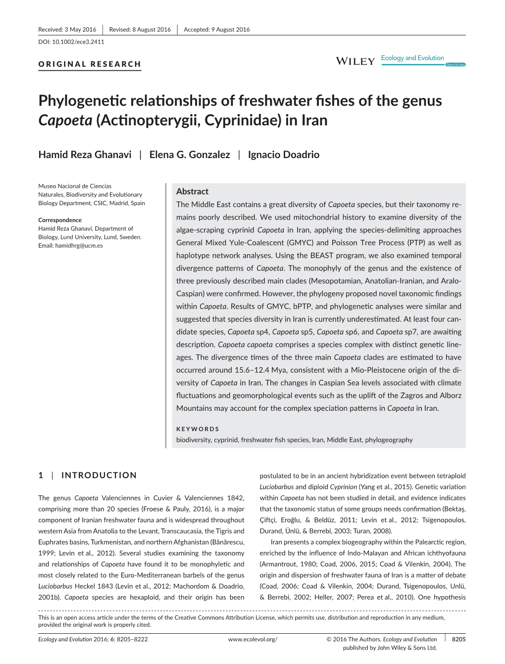 Phylogenetic Relationships of Freshwater Fishes of the Genus Capoeta (Actinopterygii, Cyprinidae) in Iran
