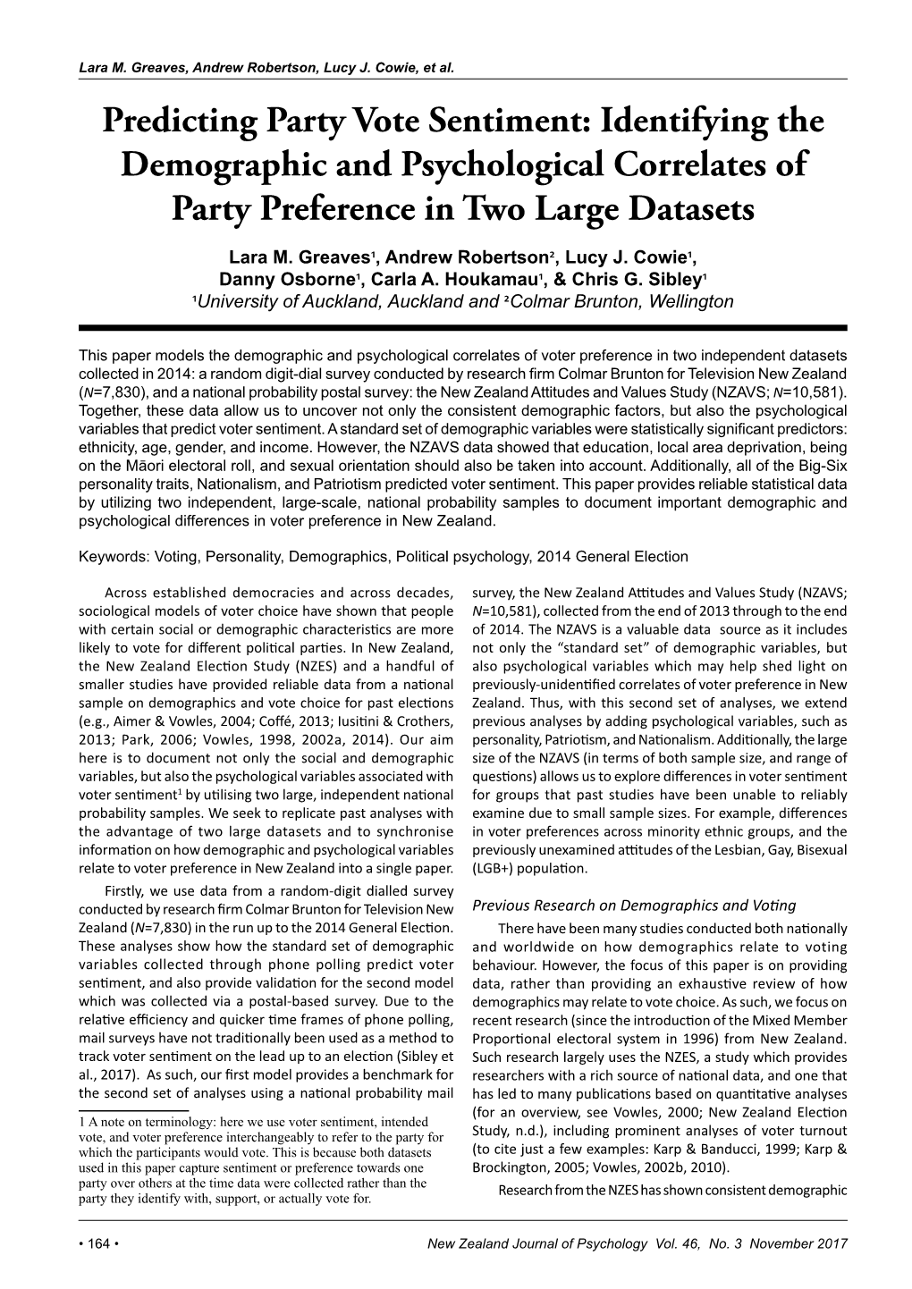 Predicting Party Vote Sentiment: Identifying the Demographic and Psychological Correlates of Party Preference in Two Large Datasets